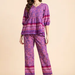 Moomaya Printed V-Neck Pure Cotton Co-Ords-image-23