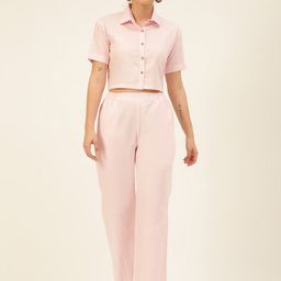 JAVINISHKA Cotton-Linen Crop Shirt With Trousers-image-88