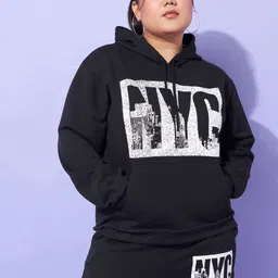 SASSAFRAS Curve Plus Size Hooded Neck Typography Printed Sweatshirt With Joggers Co-Ords-1