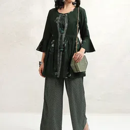 Vishudh Printed Pure Cotton Top Shrug & Trousers Co-Ords-image-95