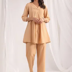 Janasya Self-Design Cuffed Sleeves Pure Cotton Tunic With Trouser-picture-47