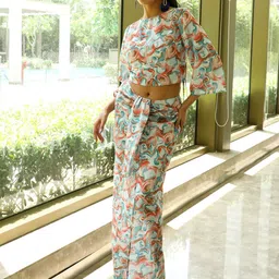 AKS Couture Printed Linen Top With Maxi Skirt image 3