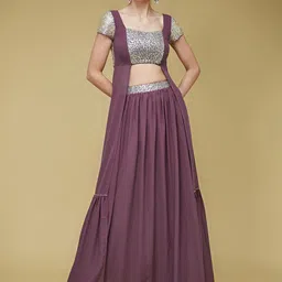 all about you Mauve Embellished Square Neck Crop Top With Skirt-picture-47