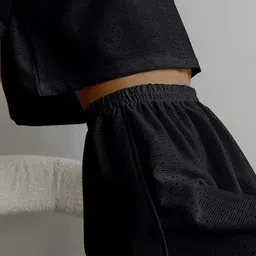 LULU & SKY Self Design Crop Top With Shorts image 3
