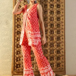 MABISH by Sonal Jain Ethnic Motifs Printed One Button Front Open Top With Trousers image 4