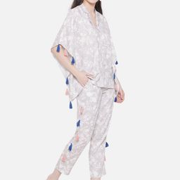 KALINI Printed Notched Lapel Collar Kaftan Top With Trouser image 2
