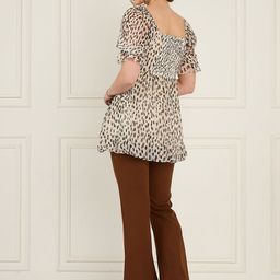 Antheaa Off White Polka Dots Printed Puff Sleeves Tie Up Top &Trouser image 2
