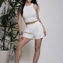 Sera Basics Striped Self Design Round Neck Top With Shorts image 5