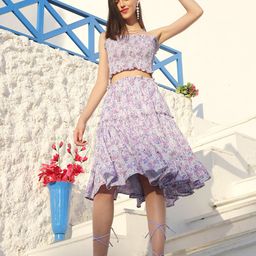 Sera Women Floral Printed Off-Shoulder Crop Top & Skirt-image-53