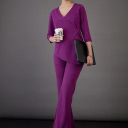 SASSAFRAS worklyf Asymmetric Wrap Top With Bell Bottom Trousers image 4