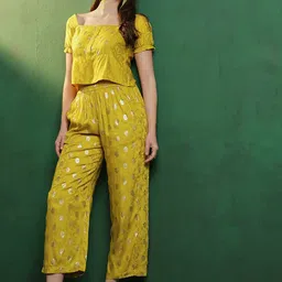 Sangria Printed Square Neck Crop Top & Palazzos-image-11
