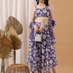 indo street Floral Printed Crop Top & Skirt image 2