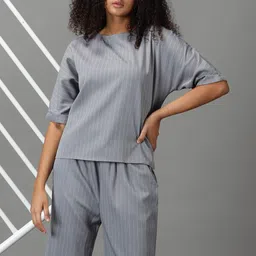 SHOWOFF Women Round Neck Striped Co-Ords Set-image-96