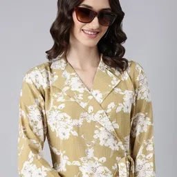 SHOWOFF Floral Printed Shawl Neck Top With Flared Palazzos Co-Ords-9