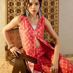 MABISH by Sonal Jain Ethnic Motifs Printed One Button Front Open Top With Trousers image 3
