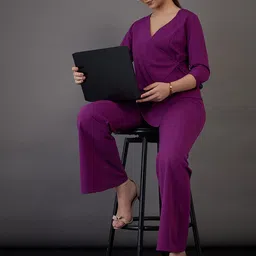 SASSAFRAS worklyf Asymmetric Wrap Top With Bell Bottom Trousers image 5
