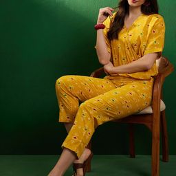 Sangria Printed Pure Cotton V-Neck Tunic With Trousers-picture-43
