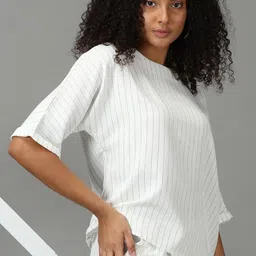 SHOWOFF Women Round Neck Striped Co-Ords Set-image-65