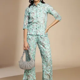 HRITIKA Floral Printed Shirt Collar Shirt & Trouser-33