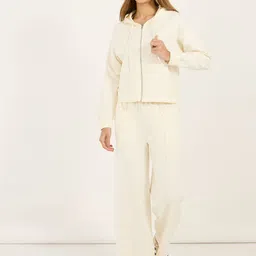 Styli Women Solid Regular Fit Wide Leg Jogger With Zipper Hoodie Co-Ords Set-image-32
