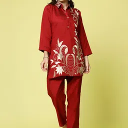 Clora Creation Floral Embroidered Tunic With Trousers-image-16