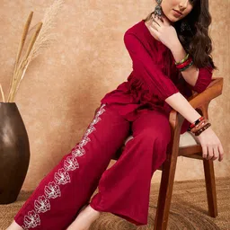Sangria Embroidered Top With Palazzo Co-Ords-31