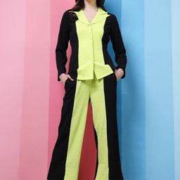 Athena Black Colourblocked Notched Lapel Collar Shirt With Trousers-picture-51