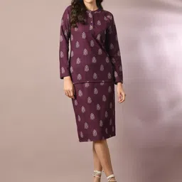 HERE&NOW Printed Round Neck Top With Skirts-image-92