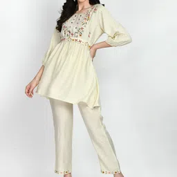 TBOJ Floral Embroidered A-Line Kurti With Trousers-picture-48