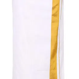 Prakasam Cotton Mens Cotton 2inch Jari Border Double (1.28x3.70mtrs) with golden Jari border Solid Men Dhoti-image-13