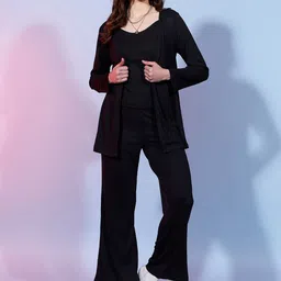DressBerry Black Shoulder Straps Pure Cotton Top & Trouser With Shrug-11