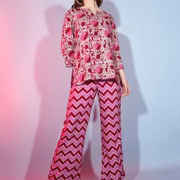 DressBerry Pink Floral Printed Top & Trousers-picture-32