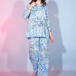 DressBerry Blue Printed Shirt Collar Top With Trouser-picture-35