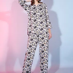 DressBerry Off White Floral Printed Top With Trousers-picture-22