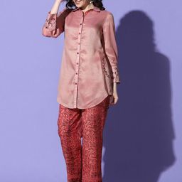 FUTURO Shirt Collar Embellished Organic Cotton Top With Trouser-image-30