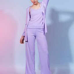 DressBerry Lavender Ribbed Pure Cotton Top With Trouser & Shrug-image-130