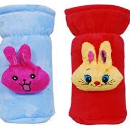 Pack of 2 Premium Quality Stretchable Soft Velvet Attractive Overall Plain Color Prints Baby Feeding Bottle Cover Reusable Durable For With Holding Strap Suitable For 160ML 180ML 220ML 240ML 250ML Broad and Slim Neck Feeding Glass/Water Feeder Bottles-image-3