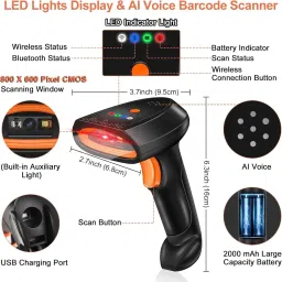 OnlyU Wireless 2D & 1D (Bluetooth+USB+2.4GHz) Barcode Scanner (Rechargeable) Connectivity Induction Scanning with Built-in Illumination Light 2D Camera Barcode Scanner image 2
