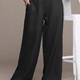Women Regular Fit Black Polyester Trousers-image-46