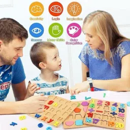 zriyos Colorful Wooden Puzzle Set Featuring 3D Capital Alphabets, Numbers, and Shapes image 4