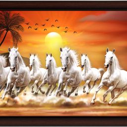 Lucky Seven Running Horses Vastu UV Matt Textured Framed Digital Reprint 13.5 inch x 19.5 inch Painting-41