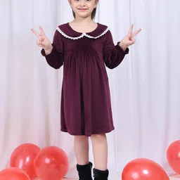 NEUDIS Girls Peter Pan Collar Puff Sleeves Fit and Flare Dress-47