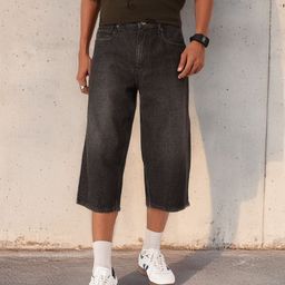 Kook N Keech Men Urban Vibe Skater Long Fit Light Faded Three-Fourth Denim Shorts-35