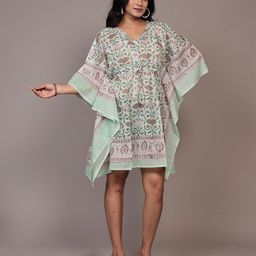 Bohekant Floral Printed Pure Cotton Kimono Sleeve Kaftan Dress-image-73