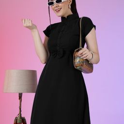 Femvy Georgette High Neck Cap Sleeves Fit and Flare Maxi Dress-picture-42