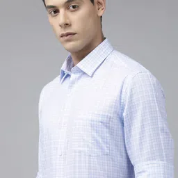 Arrow Men White & Blue Manhattan Slim Fit Tartan Checked Pure Cotton Formal Shirt-picture-5