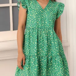 DressBerry Chic Floral Printed Flutter Sleeve Gathered Tiered A-Line Mini Dress-picture-12
