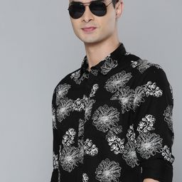 Flying Machine Men Black Slim Fit Floral Opaque Printed Pure Cotton Casual Shirt-image-65