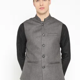 Badoliya & Sons Men Charcoal Grey Solid Nehru Jacket-30