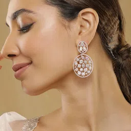 Rubans 18K Rose Gold-Plated White Cubic Zirconia Studded Premium Drop Earrings-12